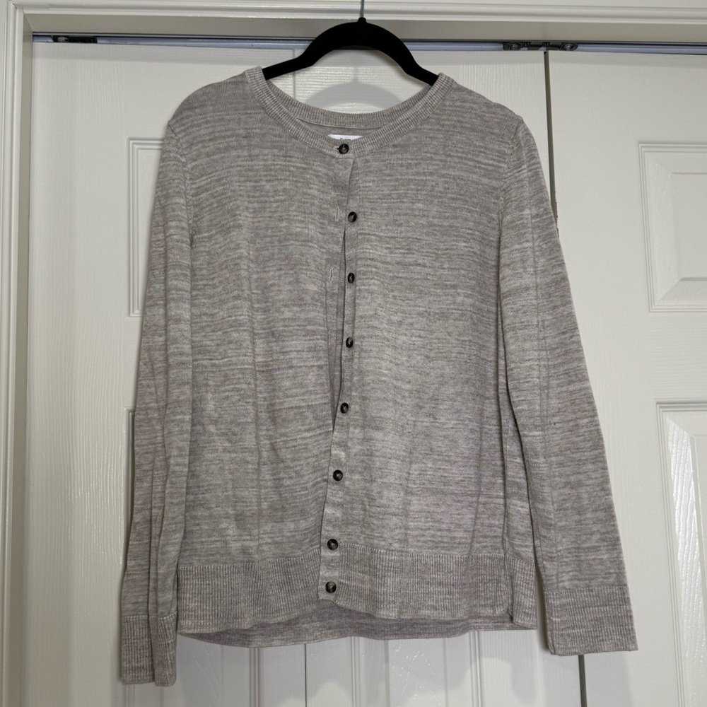 Croft & Barrow Heather Tan Button Front Cardigan Sweater Size Large